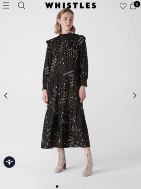 WHISTLES Black Ona Patchwork Print Dress Size 4